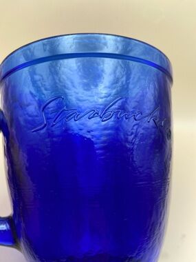 Starbucks Deep Blue Cobalt Textured Glass Mug with  Script Logo